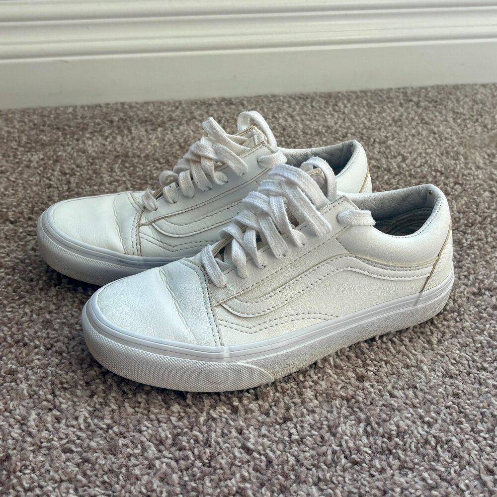 Unisex Vans True White Old Skool Leather Trainers Women 5 (Men 3.5)